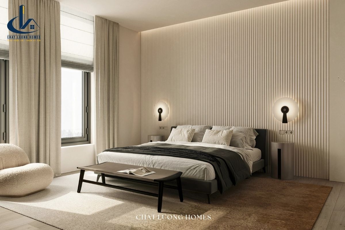 Phòng ngủ penthouse thiết kế đơn giản, gần gũi với thiên nhiên