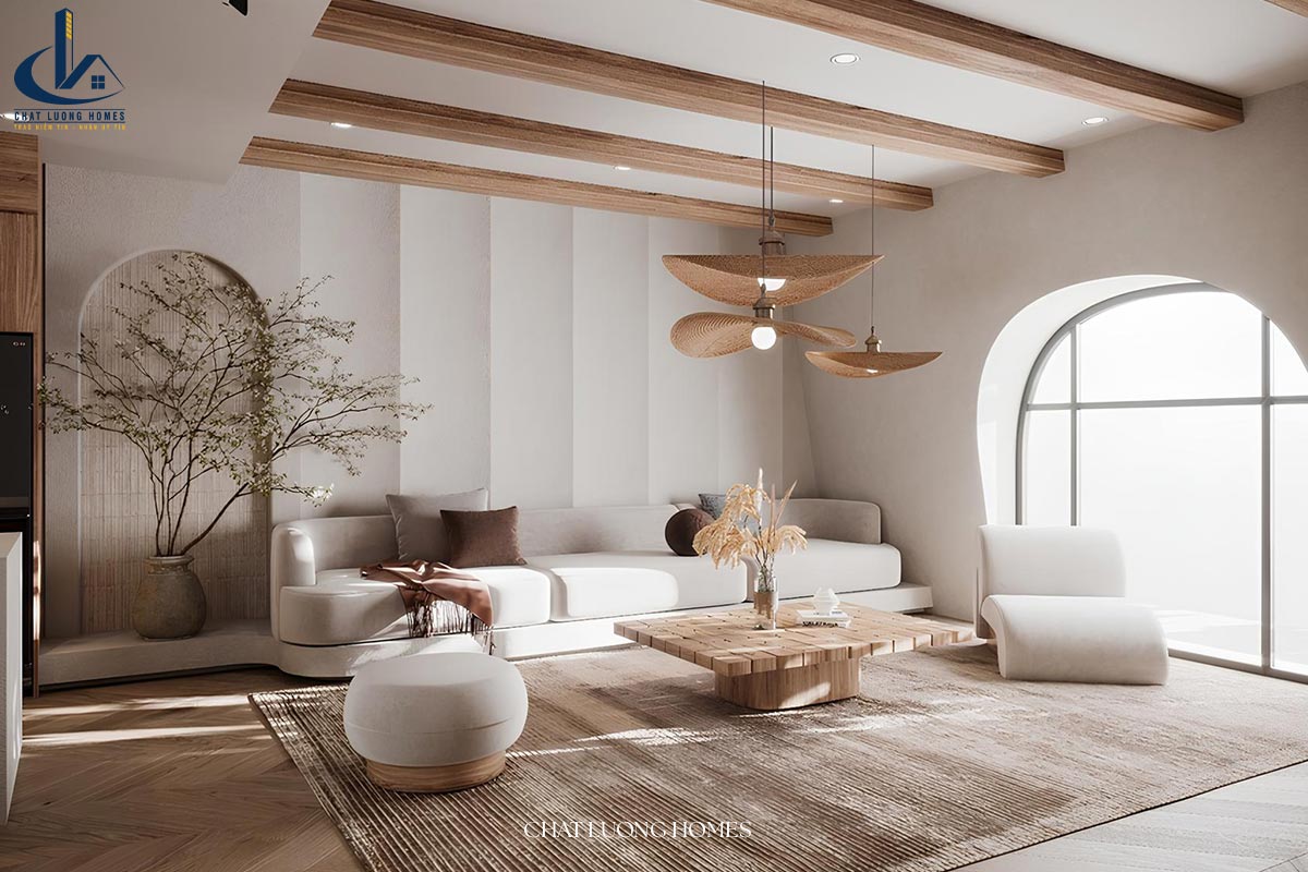 Phòng khách phong cách Wabi Sabi tinh tế mang đậm chiều sâu