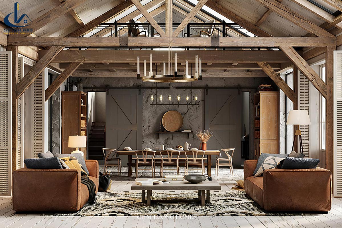 Mẫu nội thất phong cách Rustic với chất liệu gỗ tự nhiên