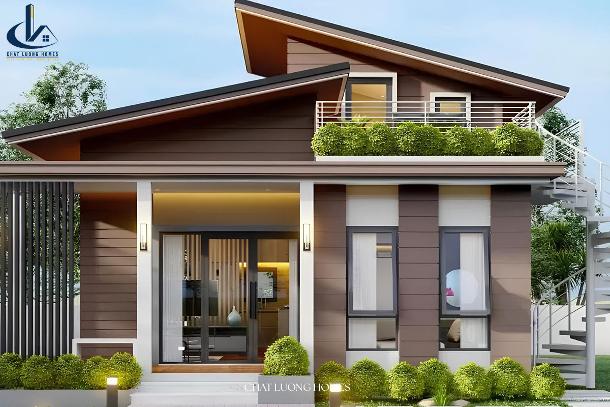 Mẫu nhà cấp 4 5x20 mái lệch sáng tạo