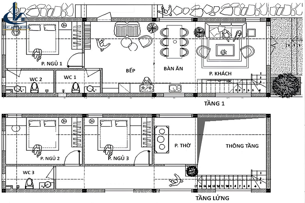 Bản vẽ nhà cấp 4 gác lửng 5x20m