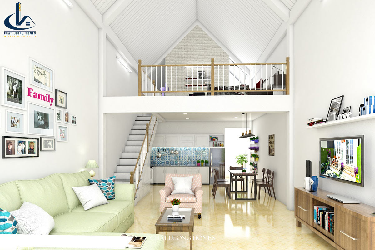 Mẫu nhà cấp 4 có gác lửng 2 phòng ngủ tiện nghi, hiện đại