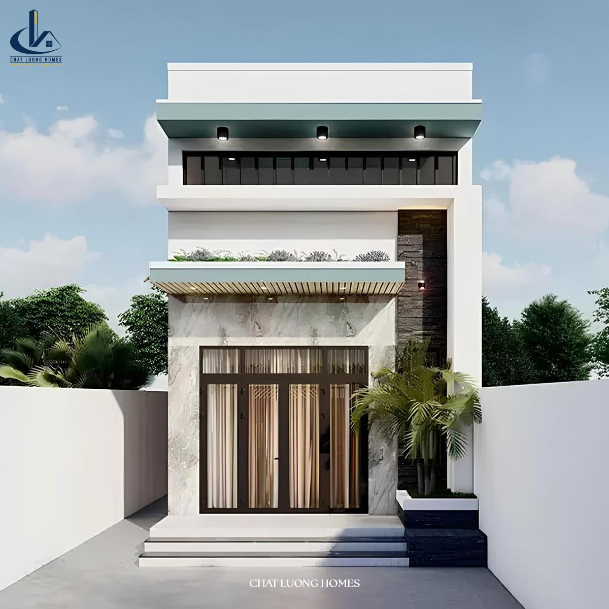 Mẫu nhà cấp 4 mái bằng gác lửng hiện đại, tối giản